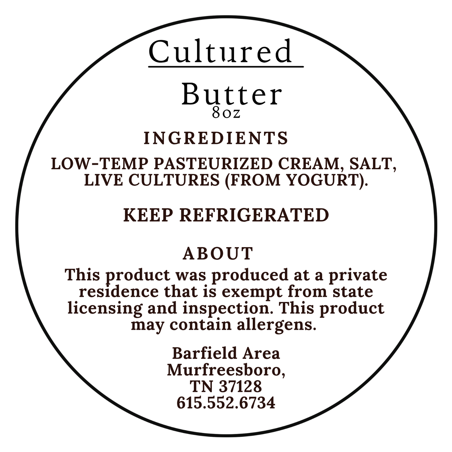 Cultured Salted Butter 8oz. (Not Available For Shipping)